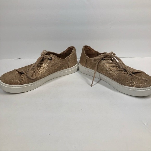 Toms Rose Gold Metallic Leather Lenox Sneakers Shoes Size 5.5 - Picture 4 of 10